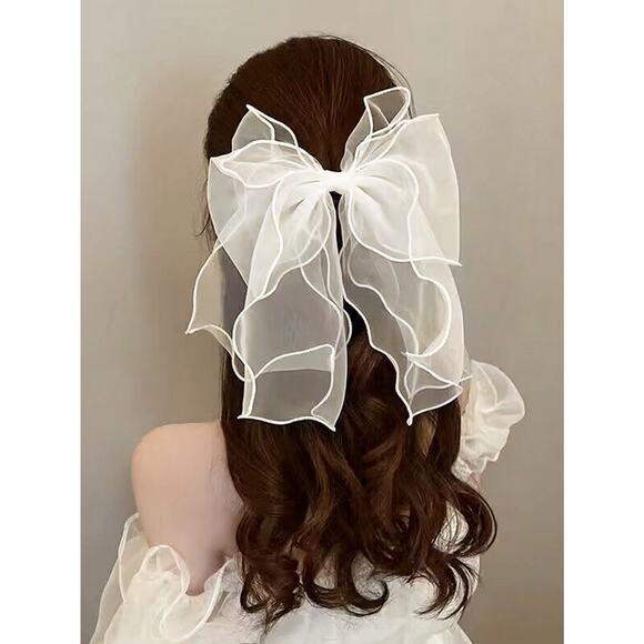 love bling usa Accessories - Cream White Chiffon Hair Bow Clips Imported from Japan